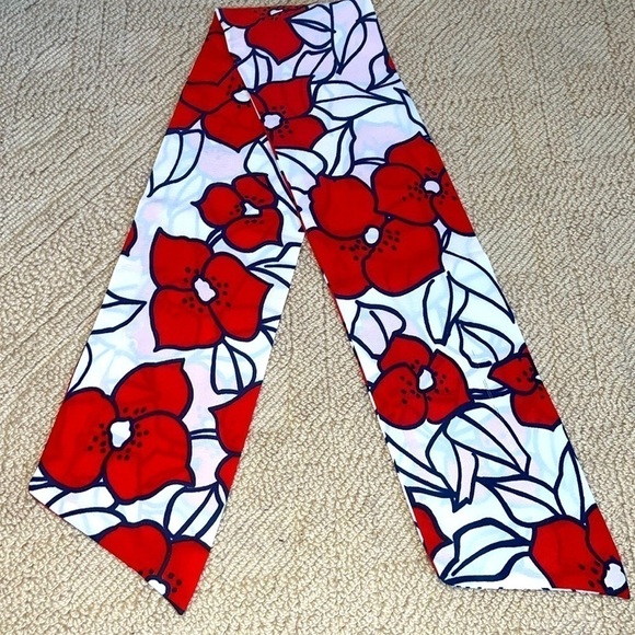 Vintage floral Scarf Belt Head wrap Headband Hair Res Blue Flowers Tropical 60s - Picture 1 of 4